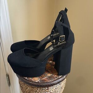 Black Platform Whimsigoth Heels with Studded Ankle Strap